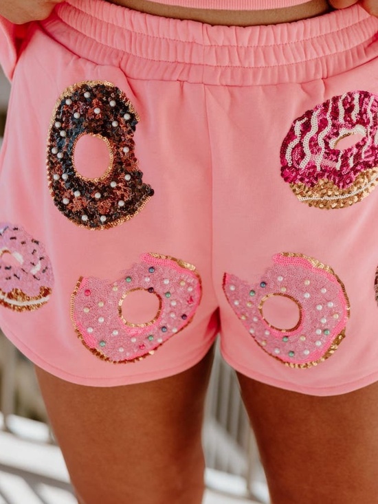 QUEEN OF SPARKLES Pants - QUEEN OF SPARKLES Pink Donut Shorts